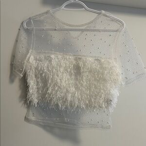 SHEIN White Feathered Sheer Blouse
